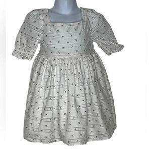 Janie and Jack white puff sleeve floral Swiss dot dress sz 3